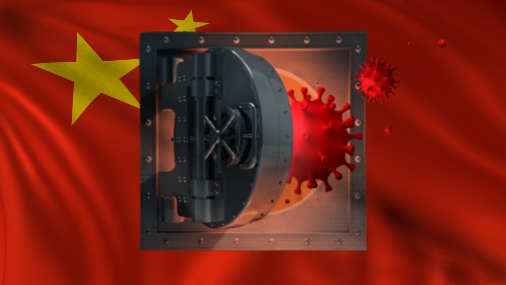 중국 깃발 위에 봉쇄